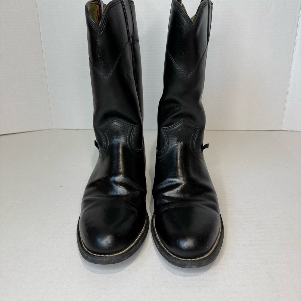 Men’s Justin Basics Black Leather Roper Boots – Size 8.5 EE - Picture 2 of 10
